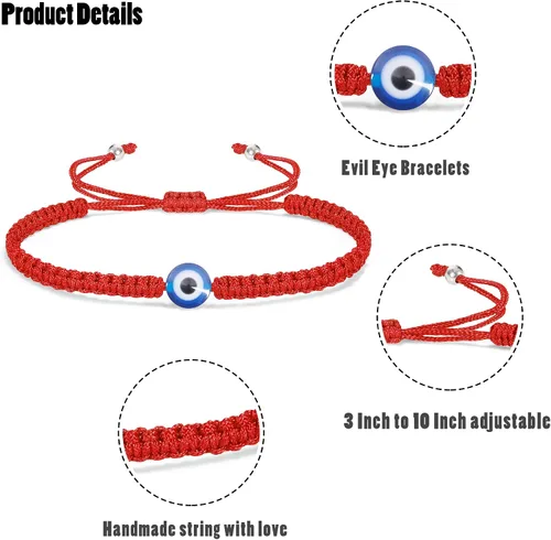 Vista 4 de VIBILIA Pulseras contra el mal de ojo para mujeres y hombres, hechas a mano, trenzadas, de buena suerte, cuerda de cuerda, hilo de amistad, cuerda