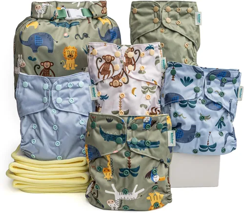 Vista 28 de Big Adventure Kinder - Juego de 5 pañales de tela reutilizables para bebé, estilo de bolsillo, jersey atlético que absorbe la humedad, insertos