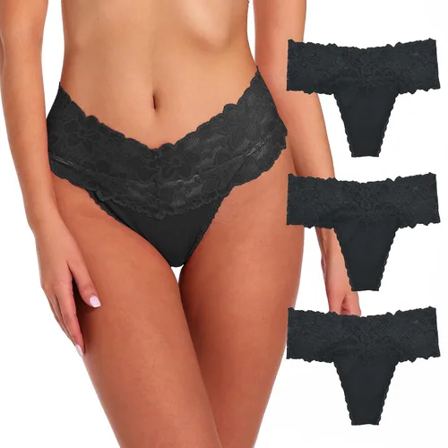 Vista 12 de Tanga de encaje retro de cintura alta para mujer, sin costuras, ropa interior de algodón de talla grande resistant long-lasting lace,tummy-control 1