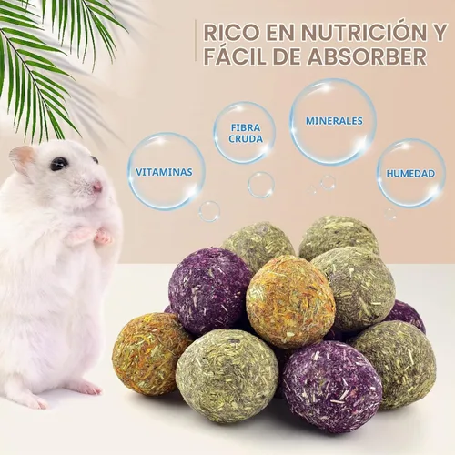 Vista 2 de Bissap Juguetes masticables de conejo, 15 unidades, 100% naturales con sabor a flores Timothy, bolas de heno de conejo, golosinas masticables