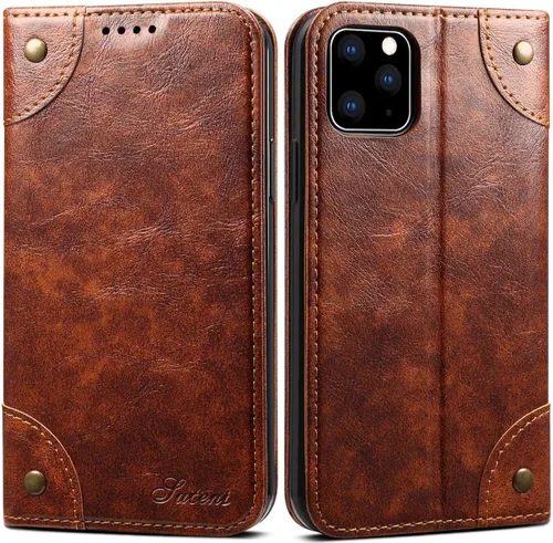 Vista 7 de SINIANL - Funda de piel compatible con iPhone 11, diseño de libro tipo cartera, cierre magnético con soporte y ranuras para tarjetas de crédito