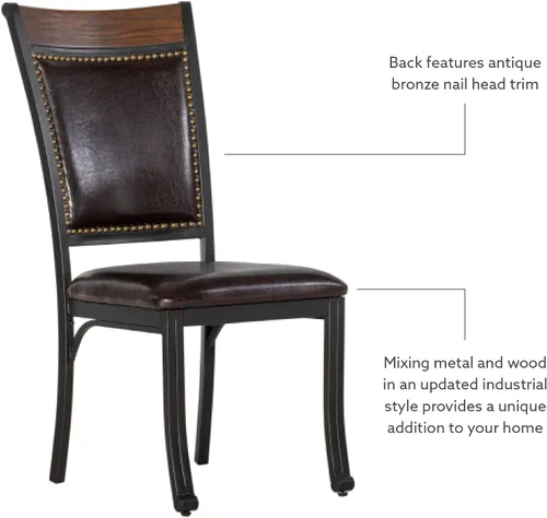 Vista 5 de Powell Furniture Franklin - Juego de 2 sillas de comedor de metal y piel sintética con clavos acentuados en madera, color marrón oscuro
