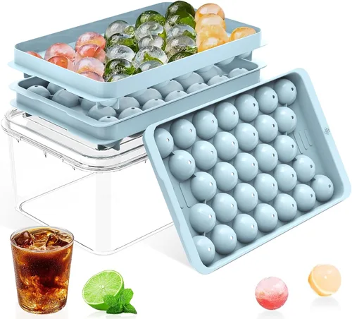 Vista 12 de Bandejas para cubitos de hielo con tapa y contenedor, molde redondo pequeño de 0.8 pulgadas para cubitos de hielo – Máquina de bolas de hielo