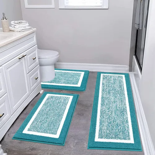 Vista 18 de Pauwer Juego de baño, alfombras de baño antideslizantes, alfombras de ducha absorbentes para suelo de baño, bañera y ducha, color azul aguamarina
