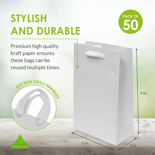 Vista 4 de Prime Line Packaging Bolsas de Regalo de Papel Kraft, Mini Bolsas de Regalo de Papel con Asas para Baby Showers, Bautizo, Bodas, Fiestas, Recuerdos
