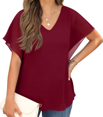 Vista 3 de QIXING Blusas elegantes de gasa sueltas para mujer, estilo casual de verano 2023