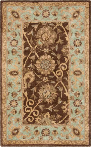 Vista 3 de SAFAVIEH Antiquity Collection - Alfombra decorativa de 3 x 5 pies, marrón y verde, hecha a mano, lana oriental tradicional, ideal para zonas de alto