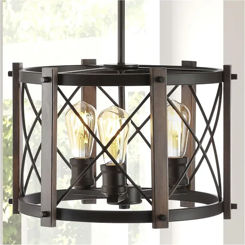 Vista 9 de JONATHAN Y Lámpara colgante de 16 pulgadas de bronce aceitado con 3 luces, lámpara LED regulable industrial para cocina, pantalla de cesta de metal