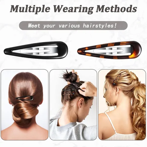 Vista 4 de Waydress 12 piezas de pinzas para el cabello con cierre de presión ovalado para mujeres, pasadores de tortuga de metal, agarres para cabello fino