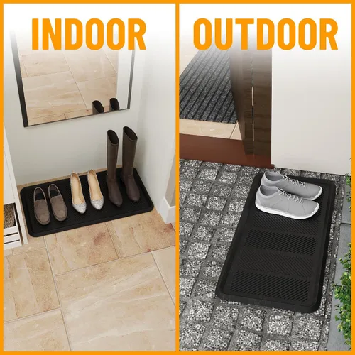 Vista 4 de Sweet Home Stores Bandeja de goma antideslizante para botas de 16 x 32 pulgadas, tapete para interiores y exteriores, para entradas, puertas