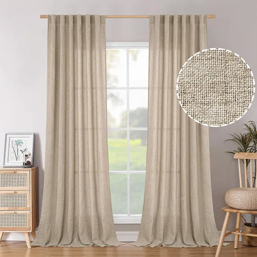 Vista 129 de BGment Cortinas cortas de lino marfil de 36 pulgadas de largo para ventanas de cocina, pequeñas cortinas texturizadas rústicas para café sobre