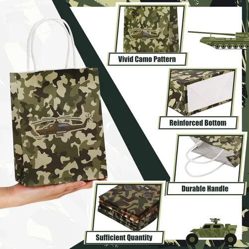 Vista 4 de Tallew Paquete de 24 bolsas de regalo de camuflaje para fiesta de cumpleaños, bolsas de regalo temáticas de camuflaje para niños y niñas, baby