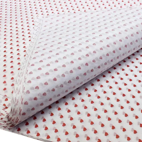 Vista 2 de Papel de seda con estampado de lunares y corazones rojos, 20 x 30 pulgadas, paquete de 20