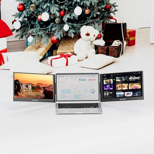 Vista 8 de Monitor triple de 15.6 pulgadas para laptop, extensor de pantalla portátil USB-C 1080P con soporte ajustable para laptop de 11 a 16 pulgadas