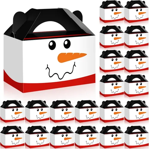 Vista 8 de Cholemy 50 piezas de cajas de regalo de Navidad con asa, cajas de diseño rojo y blanco, cajas de galletas y dulces de Navidad, cajas de papel