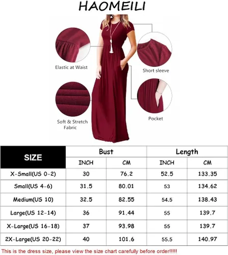 Vista 4 de HAOMEILI - Vestido largo de manga cortalarga, holgado, liso, informal y con bolsillos para mujer