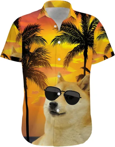 Vista 2 de Hawaii Doge_- Gafas de perro con hojas florales, regalos divertidos de vacaciones, camisa hawaiana para hombres y mujeres