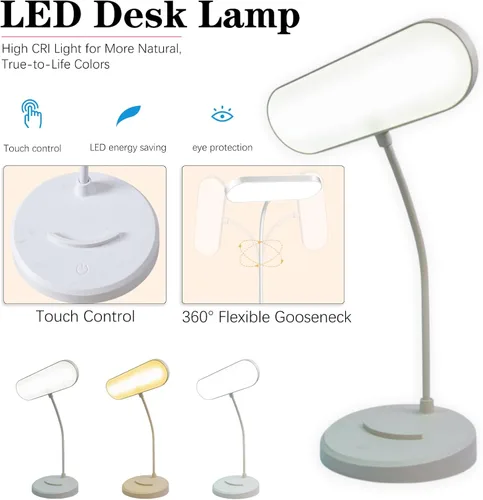 Vista 8 de Lámpara de escritorio, LED que cuida los ojos para estudiantes, regulable al tacto, 3 modos de color, recargable USB-C, cuello de cisne flexible