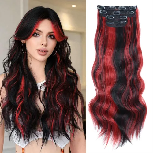 Vista 20 de Extensiones de cabello con clip de Vigorous de 20 pulgadas, con reflejos rubio playa, extensiones de cabello ondulado largo y suave de cabello