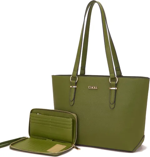 Vista 28 de YZAOLL Bolsos para mujer de cuero sintético, medianos y grandes, bolso de hombro, cartera, juego de bolso de mano y billetera