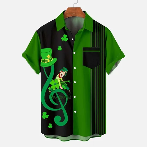 Vista 4 de Camisa hawaiana del Día de San Patricio para hombre, con botones, clásica, con gráficos, camisetas casuales de gran