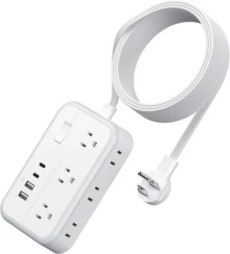 Vista 8 de NTONPOWER - Tira de alimentación con 6 salidas 4 estación de carga USB (2 puerto USB C), cable de extensión de enchufe plano de 5 pies, extensor