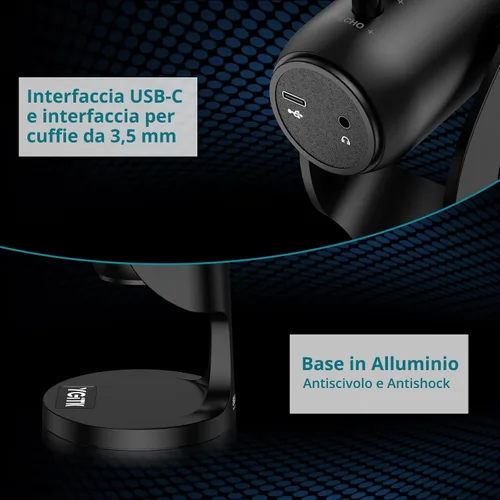 Vista 5 de Micrófono de condensador USB para computadora, micrófono de PC Plug & Play con ganancia de micrófono eco, control de volumen y botón de silencio