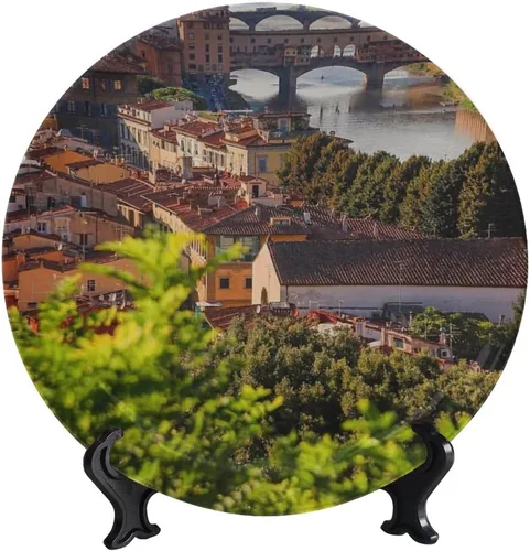 Vista 27 de Plato decorativo colgante de cerámica con temática de paisaje, plato decorativo redondo de plantas en maceta, con soporte decorativo, para sala