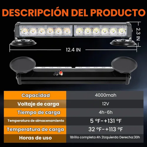 Vista 8 de Barra de luces de emergencia inalámbricas ámbar/blanca para camiones, vehículos