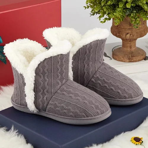Vista 7 de NineCiFun Botines de invierno mullidos para mujer, botas de punto, pantuflas cálidas para el hogar, para exteriores e interiores con forro de piel