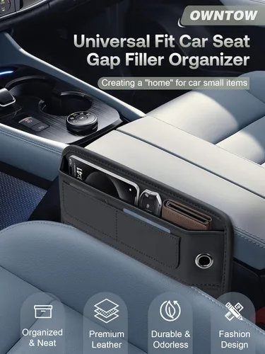 Vista 2 de Owntow Organizador de Espacio para Asiento de Coche Universal de Piel Premium, Organizador de Consola Central con Ranuras para Tarjetas para Coche