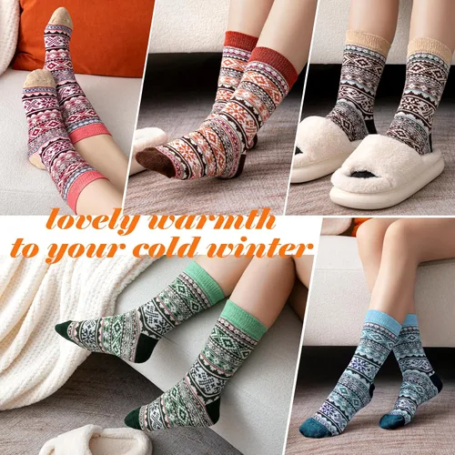 Vista 7 de Nimalpal Wool Socks 5 Pairs - Wool Socks for Women Boot Socks Soft Crew Socks