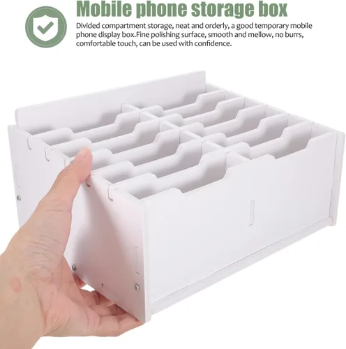 Vista 2 de Angoily Organizador de cajones de escritorio, bandeja organizadora de madera de bambú, divisor de teléfono celular de escritorio y contenedores