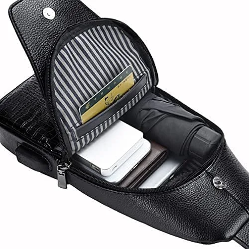 Vista 2 de Mochila de cuero Hebetag estilo bandolera para hombres y mujeres, mochila cruzada para viajes al aire libre y campamento
