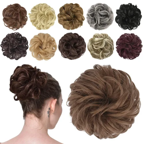 Vista 26 de FESHFEN Pieza de Cabello de Moño Desordenado - Extensiones de Coleteros de Moño de Cabello Ondulado Rizado Elástico Postizos Sintéticos para Mujeres