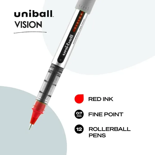 Vista 3 de uni-ball Vision - Bolígrafos de punta fina (132 de pulgada), color rojo, 12