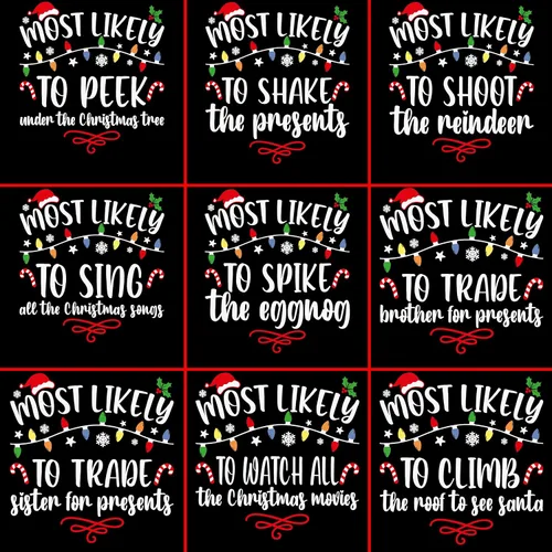 Vista 6 de Most Likely To Christmas Shirts For Family 50 Quotes Family Matching Christmas Shirts Funny Christmas T-Shirts Custom Text Personalized Tees for