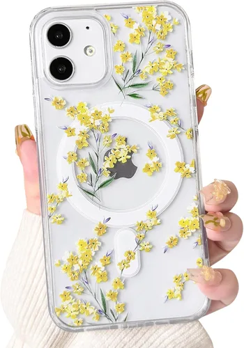 Vista 84 de NITITOP Funda magnética transparente compatible con iPhone 14 Plus/15 Plus, compatible con MagSafe lindas flores, hojas florales para mujeres