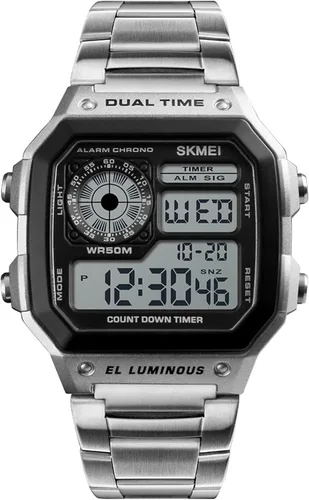 Vista 4 de Moda deportes acero inoxidable LED Digital alarma cronógrafo impermeable multifunción hombres reloj de cuarzo