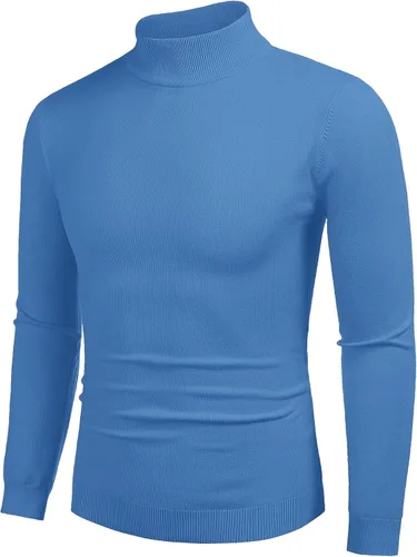 Vista 15 de COOFANDY Suéter de cuello alto falso para hombre, ajuste delgado, informal, básico, suéter térmico de punto 01-Negro