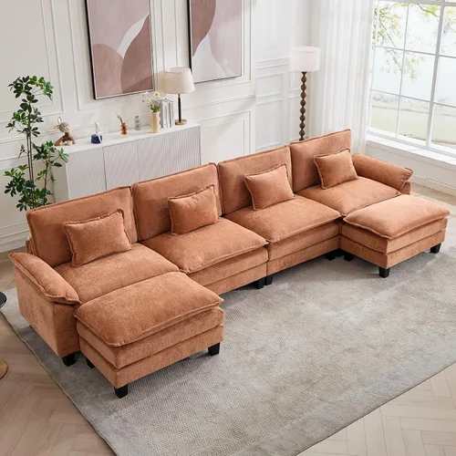 Vista 33 de Oprisen Sofá Seccional Modular, Cómodo Cloud Couch Sofá Seccional, Sofá Cama de Chenilla con Asiento Profundo con Almohadas Decorativas para Sala