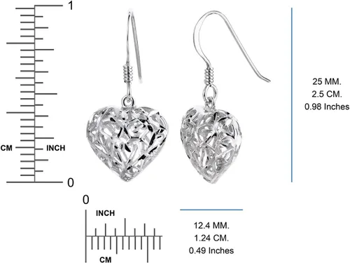 Vista 7 de G&H - Juego de aretes colgantes y colgantes de plata de ley con forma de corazón de filigrana, Metal