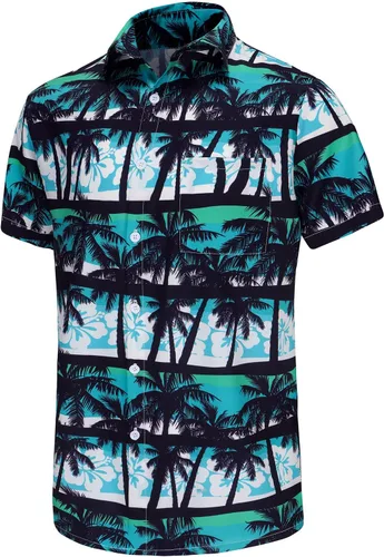 Vista 186 de KYKU - Camisa hawaiana funky para hombre, ropa tropical para vacaciones en Palm Beach