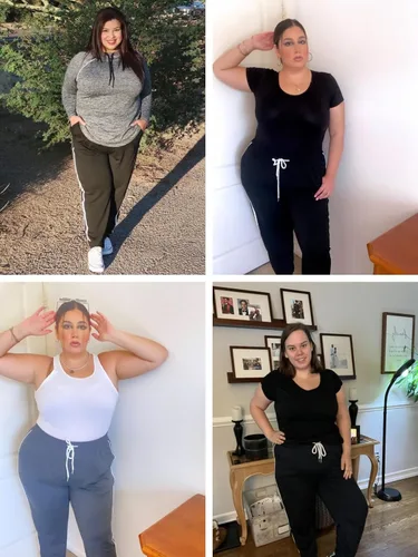 Vista 2 de FOREYOND Pantalones deportivos de talla grande para mujer, pantalones de yoga de pierna ancha, pantalones de entrenamiento de punto con cordón