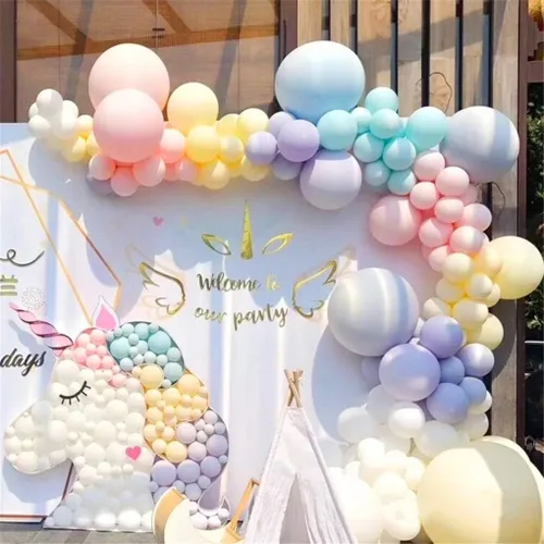 Vista 2 de Kit de arco de guirnalda de globos de arco iris, 171 piezas de globos de látex pastel, colores macarrón, 5, 10, 12, 18 pulgadas, cumpleaños, baby