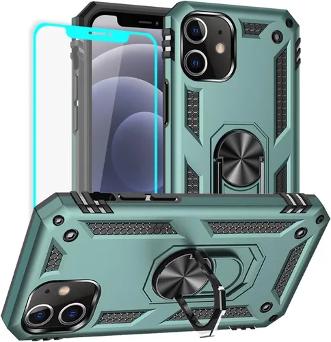 Vista 25 de Yiakeng Funda para iPhone 12 Mini: Funda para iPhone 12 Mini con protector de pantalla HD, fundas protectoras de grado militar con anillo para Verde