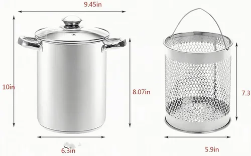 Vista 2 de Olla de espárragos de acero inoxidable con vaporera y tapa con cesta y tapa para pasta 16 cm 4L