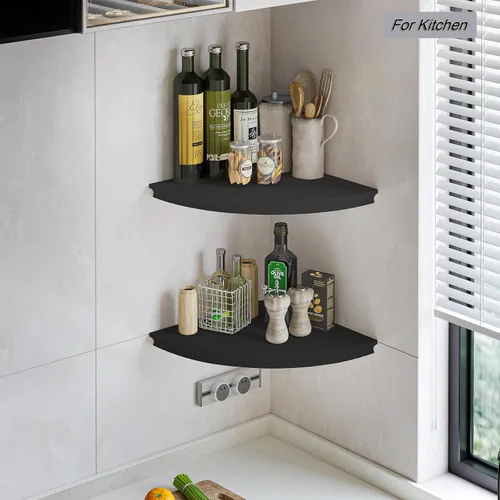 Vista 5 de HAO - Estante de esquina flotante invisible para montar en la pared, forma radial, patrón de agujero de alambre, perfecto para dormitorio, baño