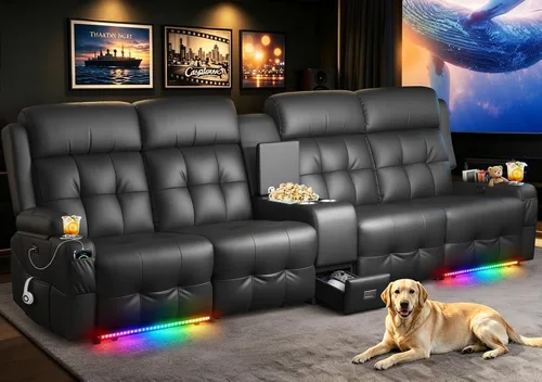 Vista 33 de Sofá reclinable de dos plazas para cine en casa, sofá reclinable de pared con USB, portavasos, sillón reclinable de tela de guijarros, sofá cama