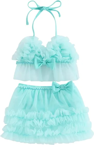 Vista 14 de Yccutest Traje de baño de flores para bebé, 3 piezas, parte superior triangular, parte inferior con volantes, sombrero para el sol, conjunto